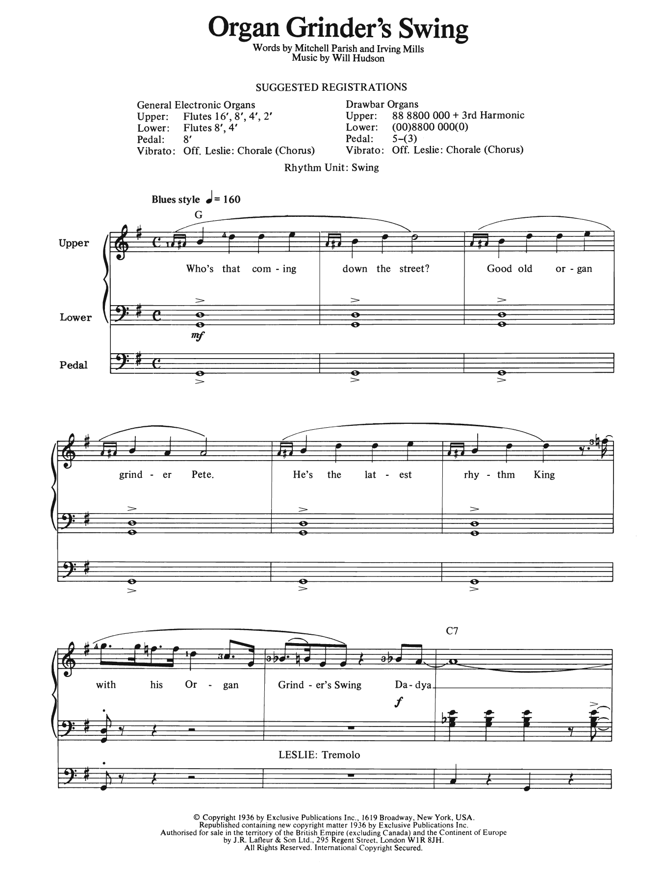 Will Hudson Organ Grinder's Swing Sheet Music Notes & Chords for Organ - Download or Print PDF