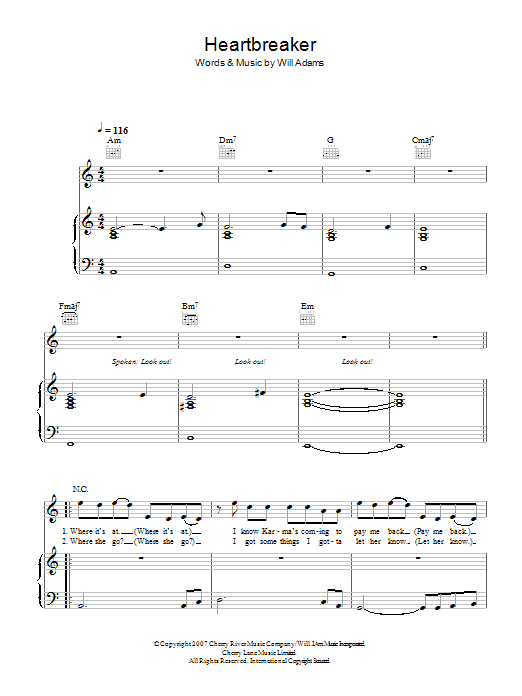 Will. I. Am feat. Cheryl Cole Heartbreaker Sheet Music Notes & Chords for Piano, Vocal & Guitar - Download or Print PDF