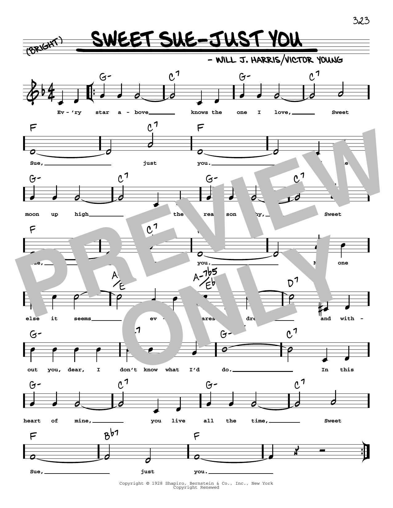 Will J. Harris Sweet Sue-Just You (arr. Robert Rawlins) Sheet Music Notes & Chords for Real Book – Melody, Lyrics & Chords - Download or Print PDF