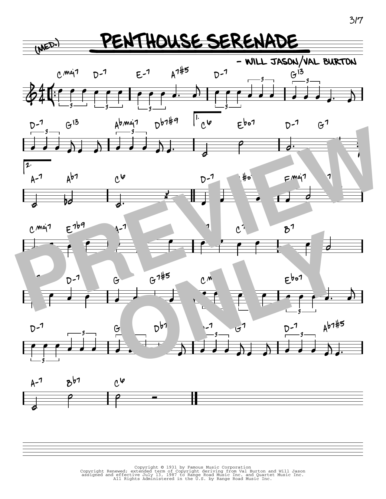 Will Jason Penthouse Serenade [Reharmonized version] (arr. Jack Grassel) Sheet Music Notes & Chords for Real Book – Melody & Chords - Download or Print PDF