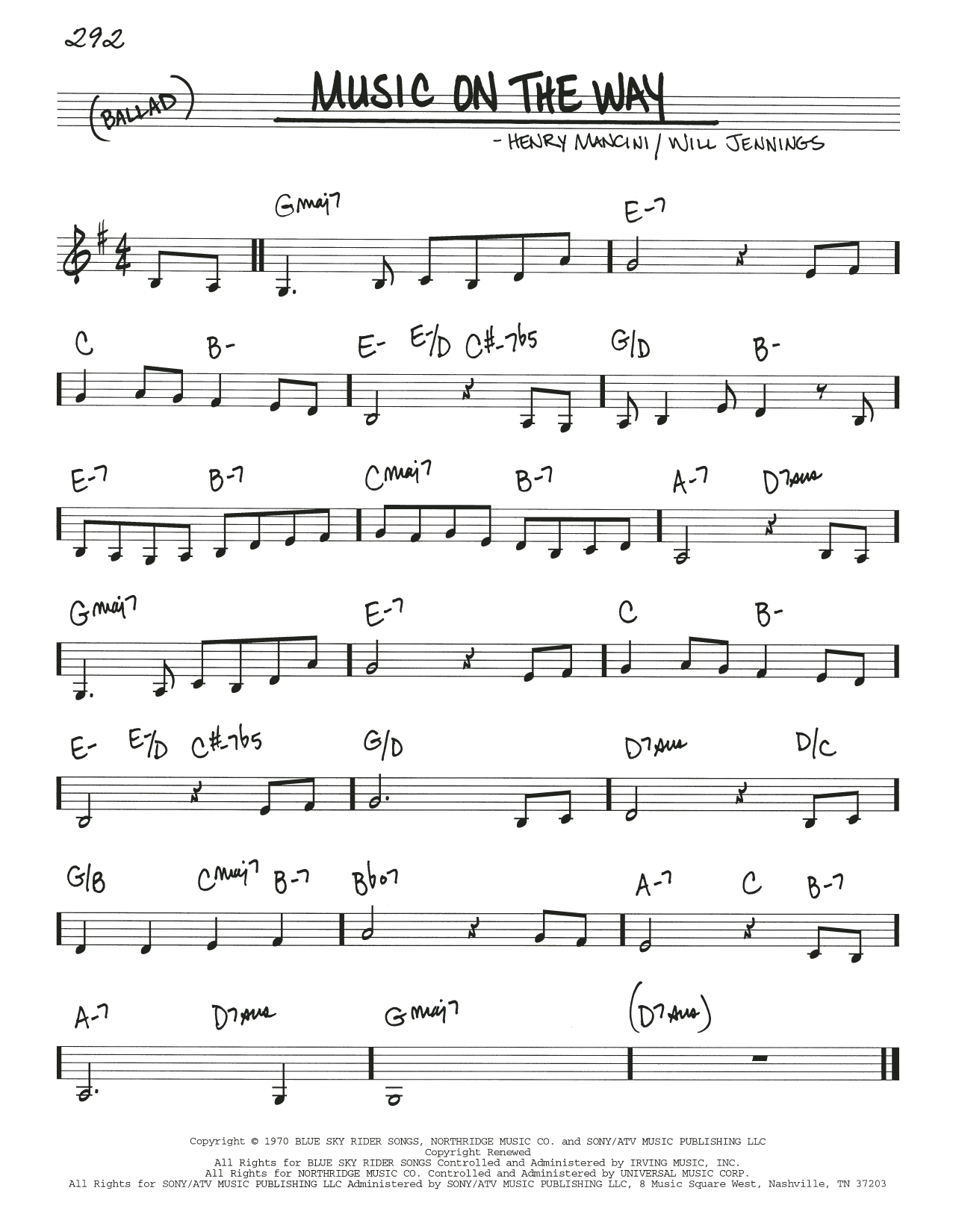Will Jennings and Henry Mancini Music On The Way Sheet Music Notes & Chords for Real Book – Melody & Chords - Download or Print PDF