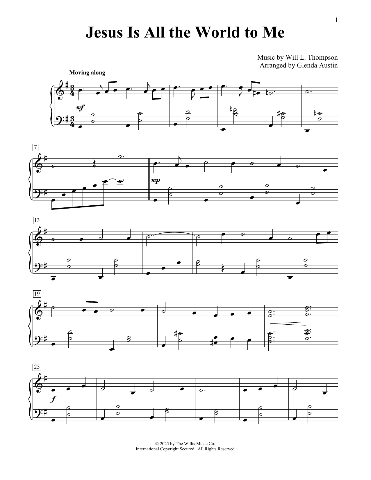 Will L. Thompson Jesus Is All The World To Me (arr. Glenda Austin) Sheet Music Notes & Chords for Educational Piano - Download or Print PDF