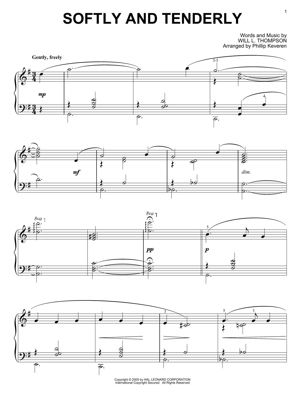 Will L. Thompson Softly And Tenderly [Jazz version] (arr. Phillip Keveren) Sheet Music Notes & Chords for Piano Solo - Download or Print PDF