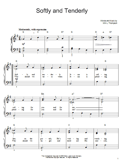 Will L. Thompson Softly And Tenderly Sheet Music Notes & Chords for Ukulele - Download or Print PDF