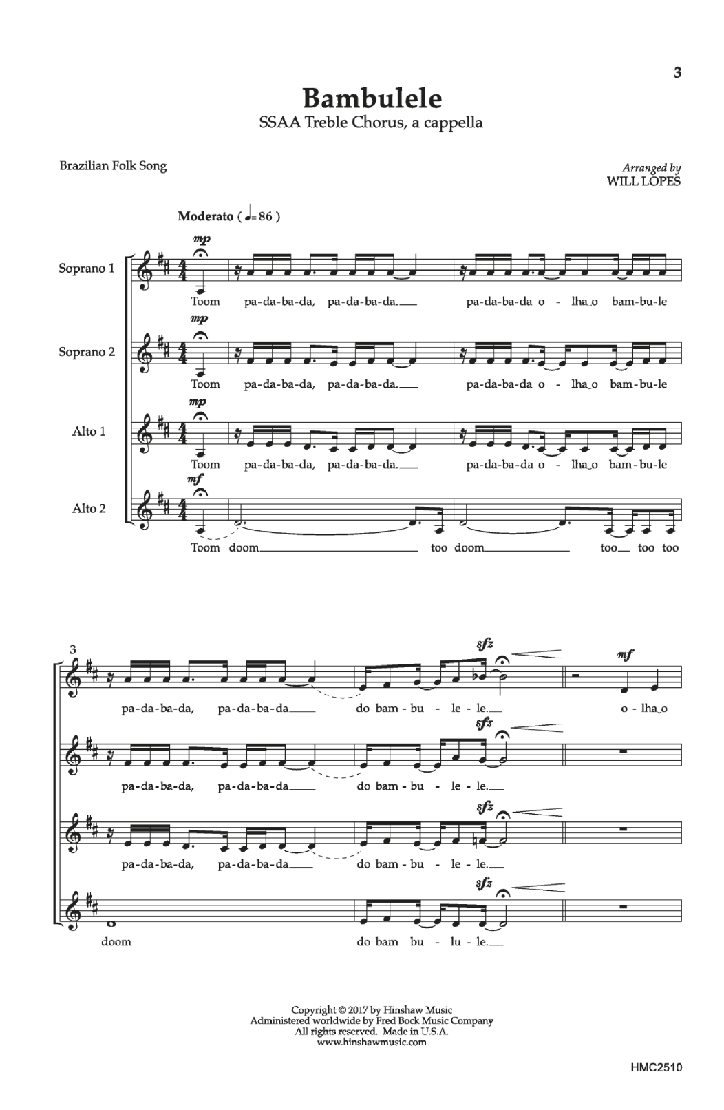 Will Lopes Bambulele Sheet Music Notes & Chords for Choral - Download or Print PDF