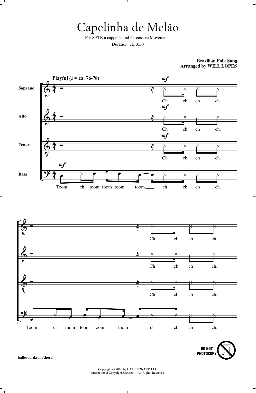 Will Lopes Capelinha De Melao Sheet Music Notes & Chords for SATB - Download or Print PDF