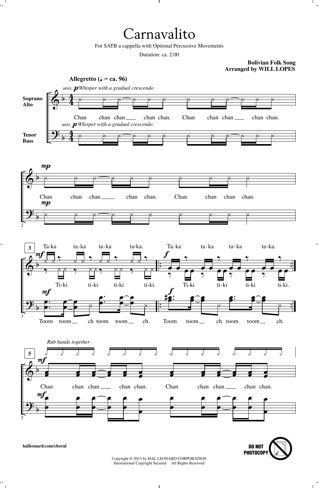 Will Lopes Carnavalito Sheet Music Notes & Chords for SATB - Download or Print PDF