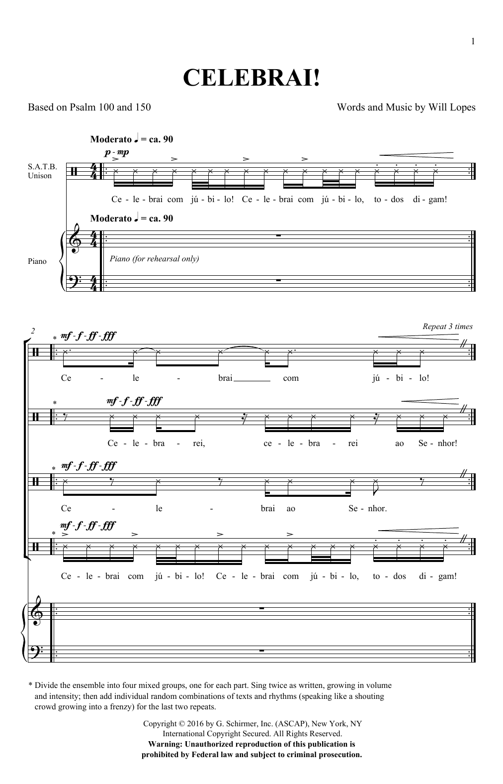 Will Lopes Celebrai Sheet Music Notes & Chords for SATB - Download or Print PDF