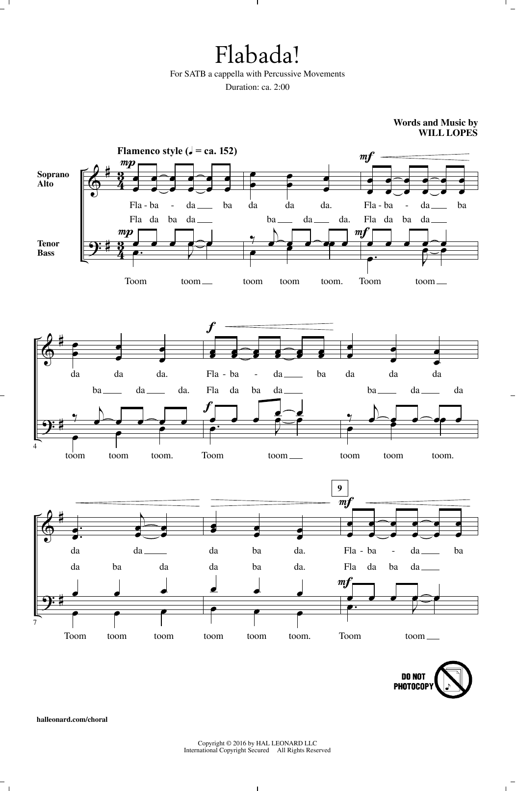 Will Lopes Flabada! Sheet Music Notes & Chords for SATB - Download or Print PDF