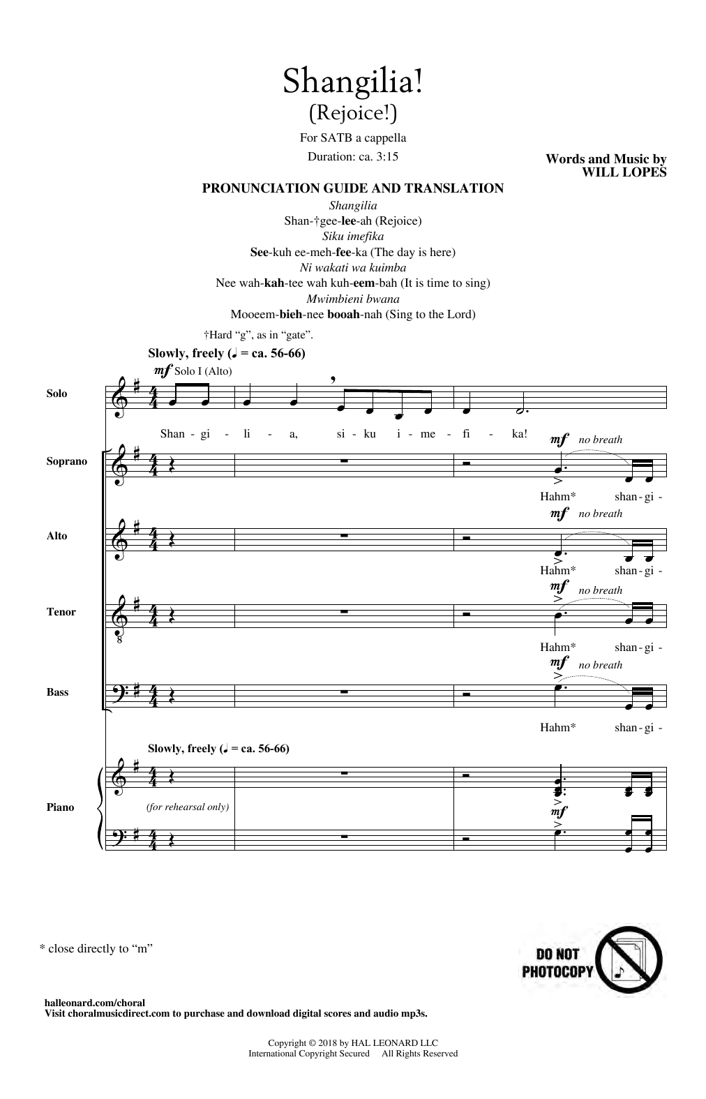 Will Lopes Shangilia! Sheet Music Notes & Chords for SATB Choir - Download or Print PDF