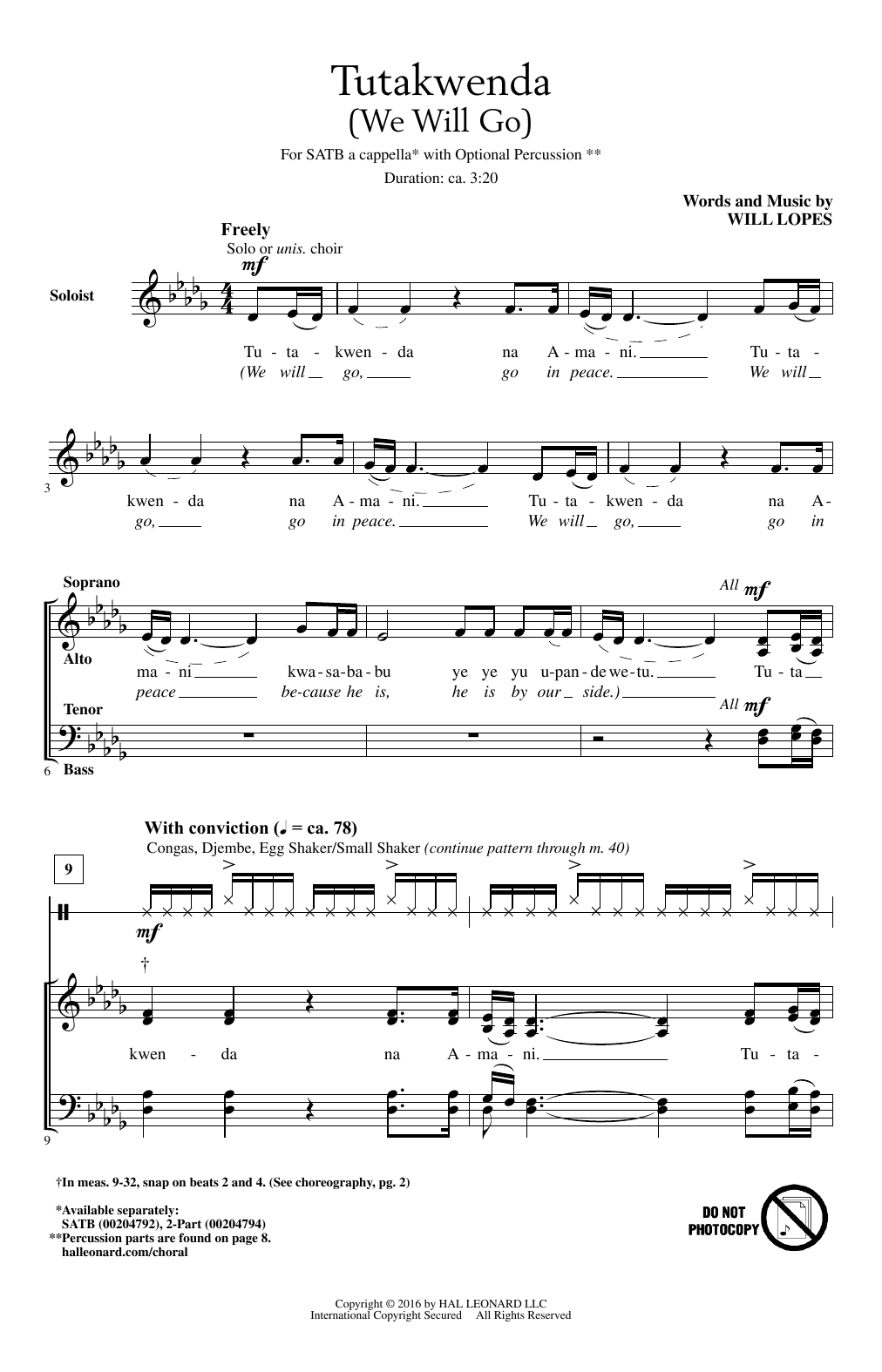 Will Lopes Tutakwenda (We Will Go) Sheet Music Notes & Chords for 2-Part Choir - Download or Print PDF