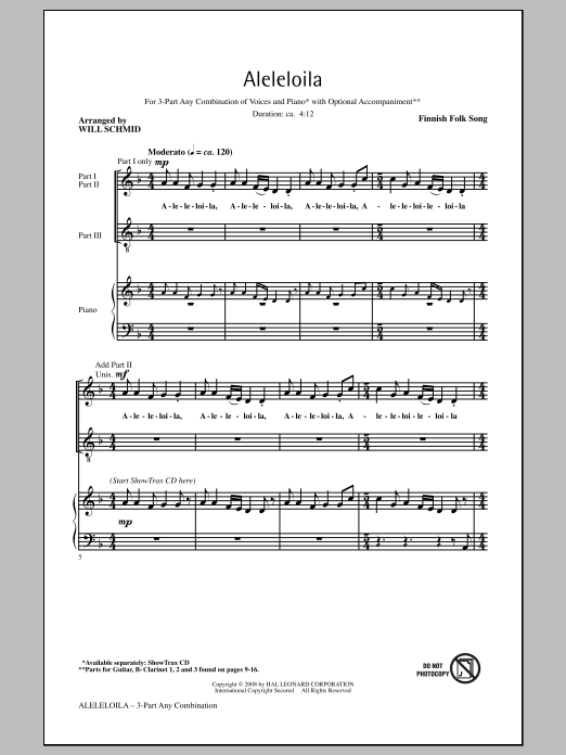 Will Schmid Alleleloila Sheet Music Notes & Chords for 3-Part Mixed - Download or Print PDF