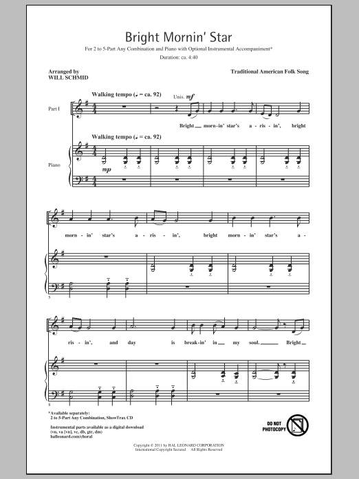 Will Schmid Bright Mornin' Star Sheet Music Notes & Chords for 2-Part Choir - Download or Print PDF
