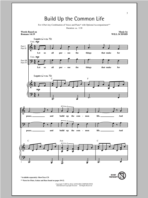 Will Schmid Build Up The Common Life Sheet Music Notes & Chords for 4-Part - Download or Print PDF