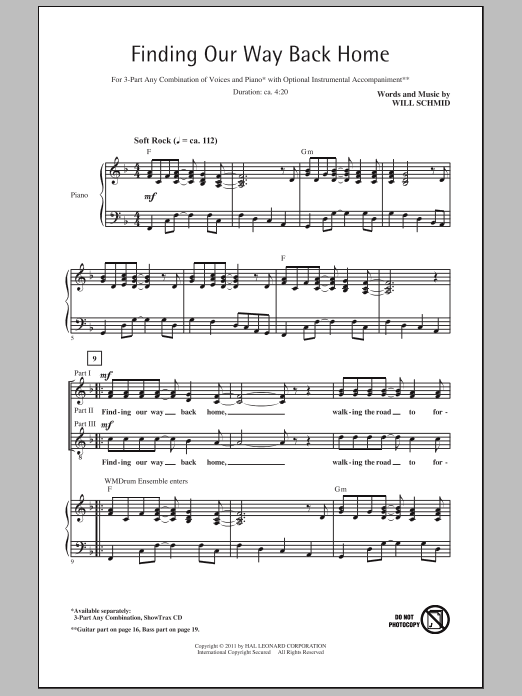 Will Schmid Finding Our Way Back Home Sheet Music Notes & Chords for 3-Part Mixed - Download or Print PDF