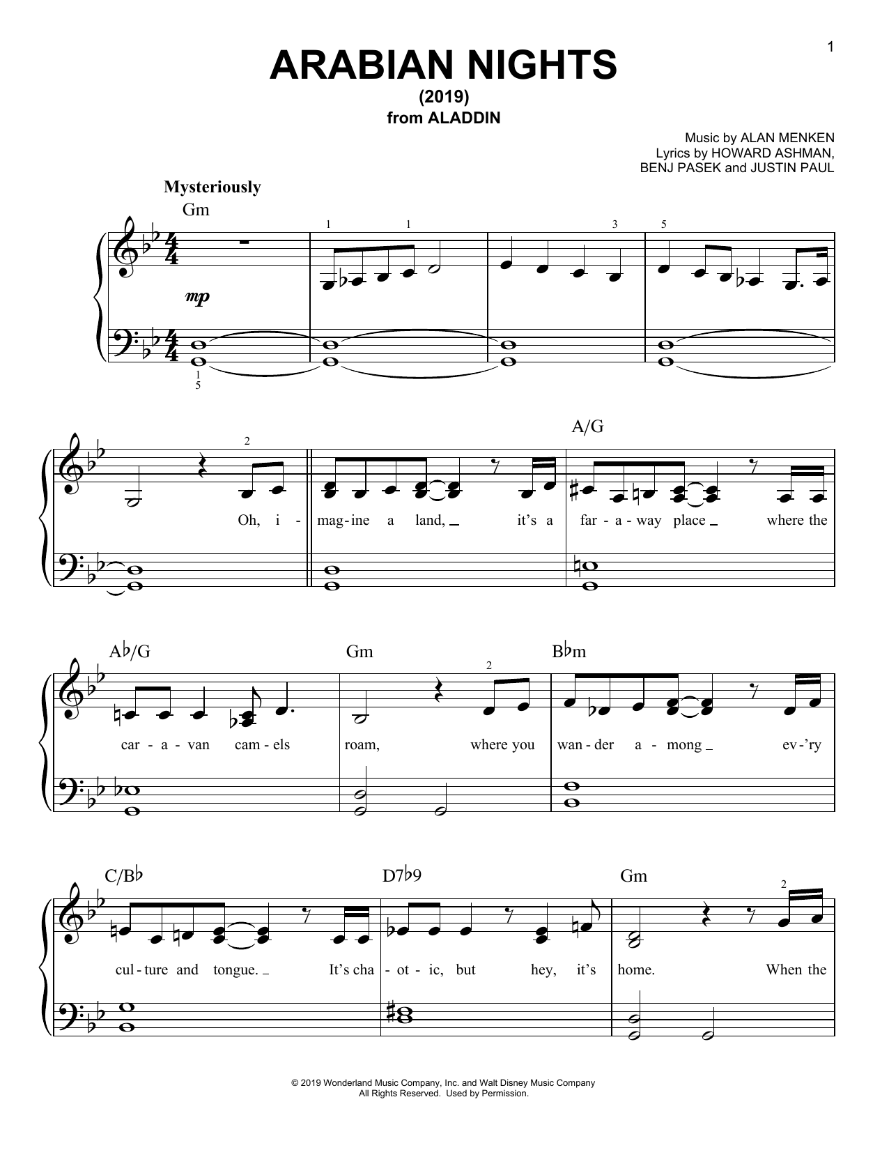 Will Smith Arabian Nights (2019) (from Disney's Aladdin) Sheet Music Notes & Chords for Piano, Vocal & Guitar (Right-Hand Melody) - Download or Print PDF