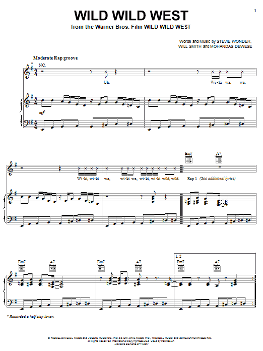 Will Smith feat. Dru Hill & Kool Moe Dee Wild Wild West Sheet Music Notes & Chords for Piano, Vocal & Guitar (Right-Hand Melody) - Download or Print PDF