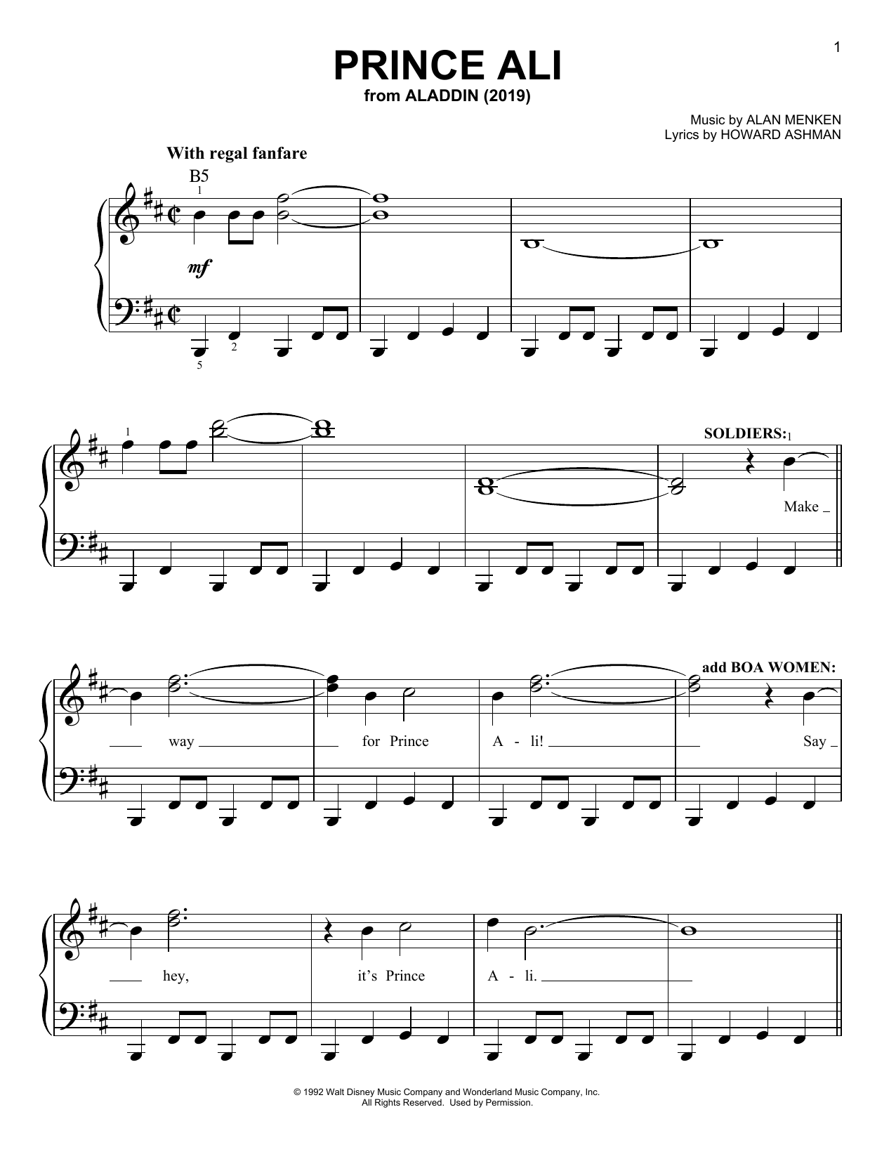 Will Smith Prince Ali (from Disney's Aladdin) Sheet Music Notes & Chords for Easy Piano - Download or Print PDF