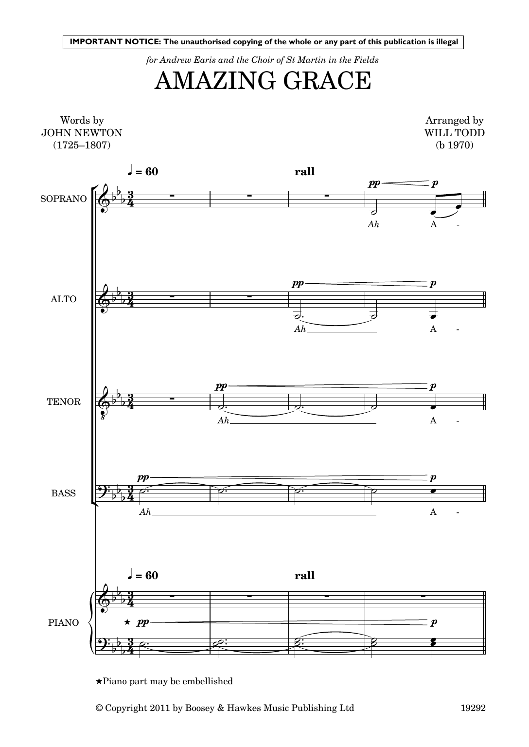 Will Todd Amazing Grace Sheet Music Notes & Chords for SATB Choir - Download or Print PDF