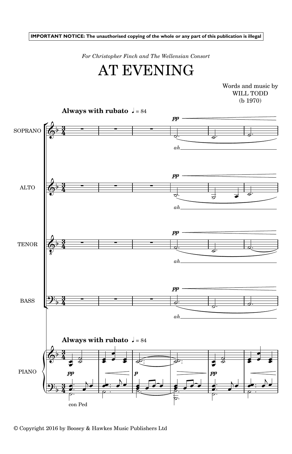 Will Todd At Evening Sheet Music Notes & Chords for SATB - Download or Print PDF