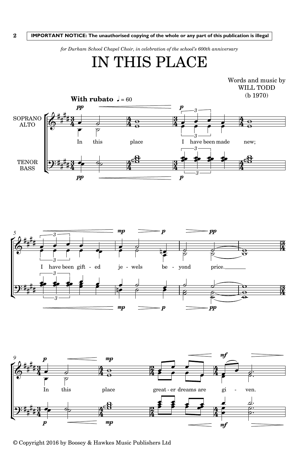 Will Todd In This Place Sheet Music Notes & Chords for SATB - Download or Print PDF
