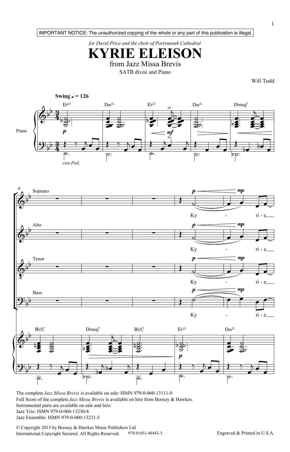 Will Todd Kyrie Eleison Sheet Music Notes & Chords for SATB - Download or Print PDF