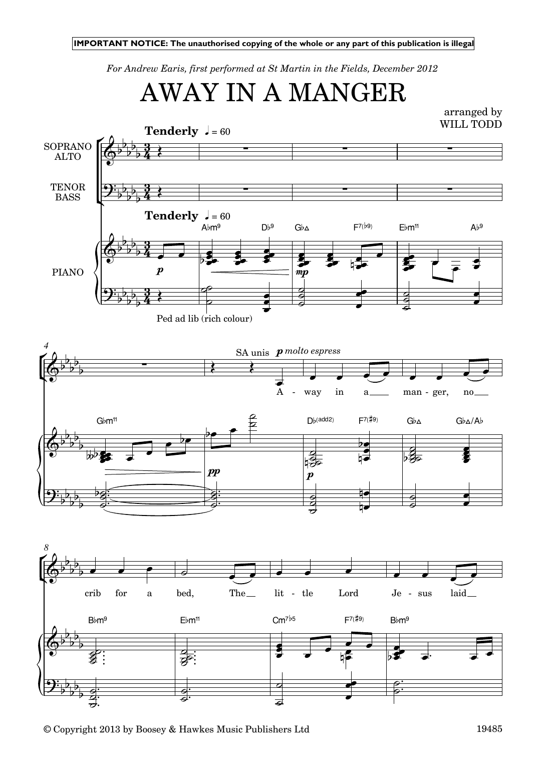 Will Todd Three Jazz Carols (Away in a Manger; Once in Royal David’s City; Silent Night) Sheet Music Notes & Chords for SATB Choir - Download or Print PDF