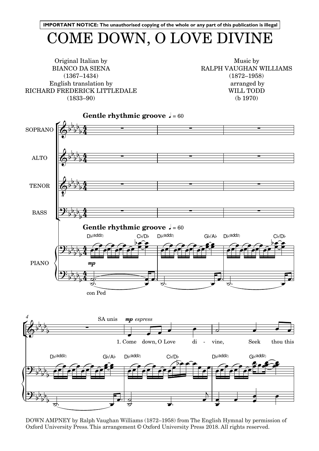 Will Todd Three Jazz Hymns (Come Down, O Love Divine; God Is Love/Love Divine; Let All Mortal Flesh) Sheet Music Notes & Chords for SATB Choir - Download or Print PDF
