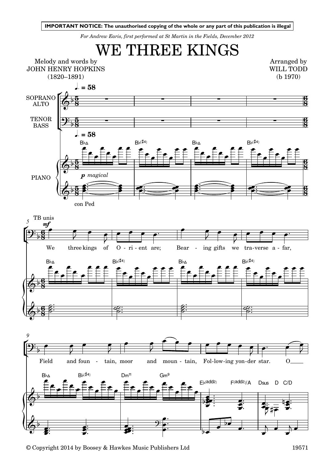 Will Todd Three More Jazz Carols (We Three Kings; In the Bleak Midwinter; Personent Hodie) Sheet Music Notes & Chords for SATB Choir - Download or Print PDF