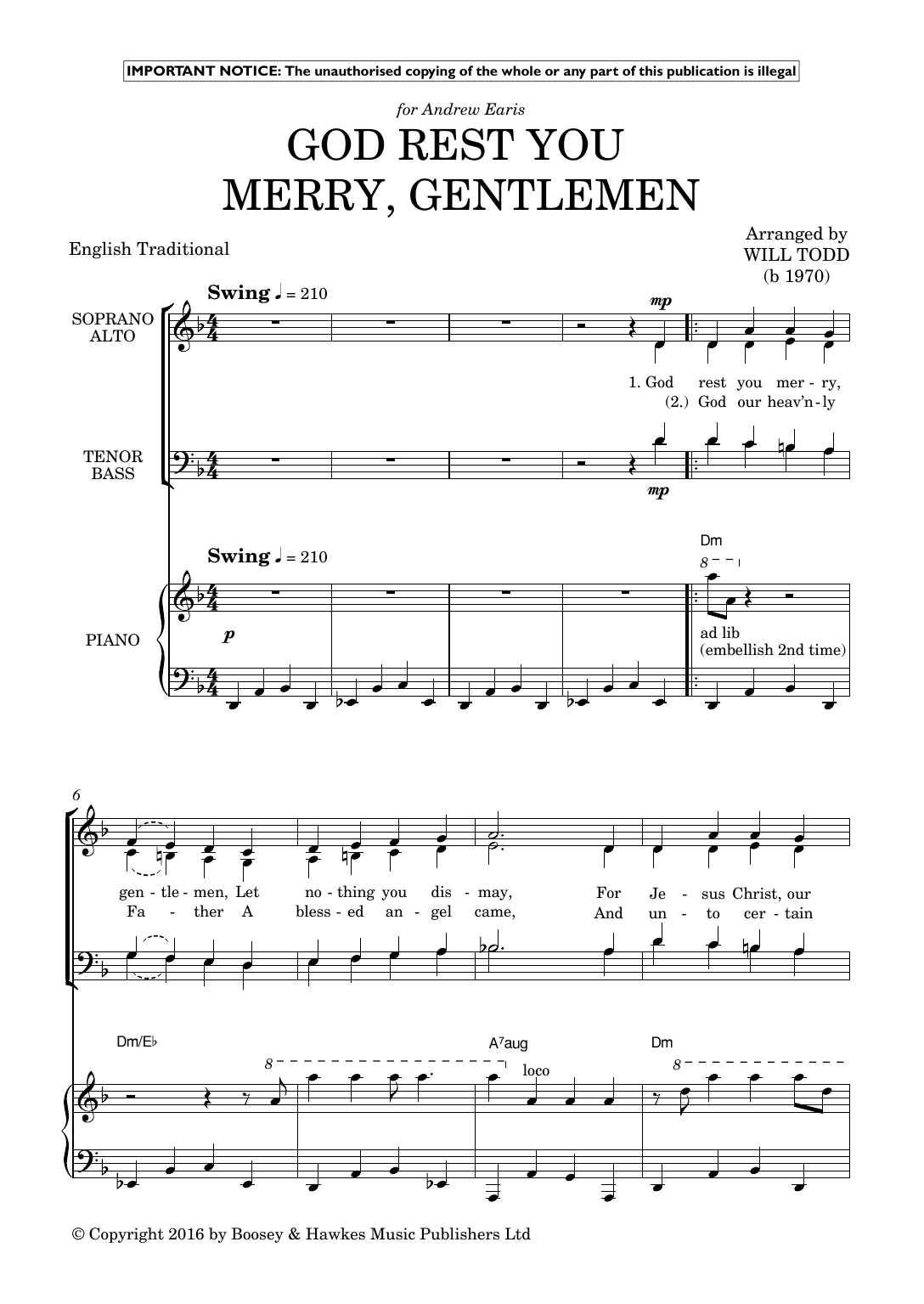Will Todd Two Extra Jazz Carols (God Rest You Merry, Gentlemen; O Come, All Ye Faithful) Sheet Music Notes & Chords for SATB Choir - Download or Print PDF