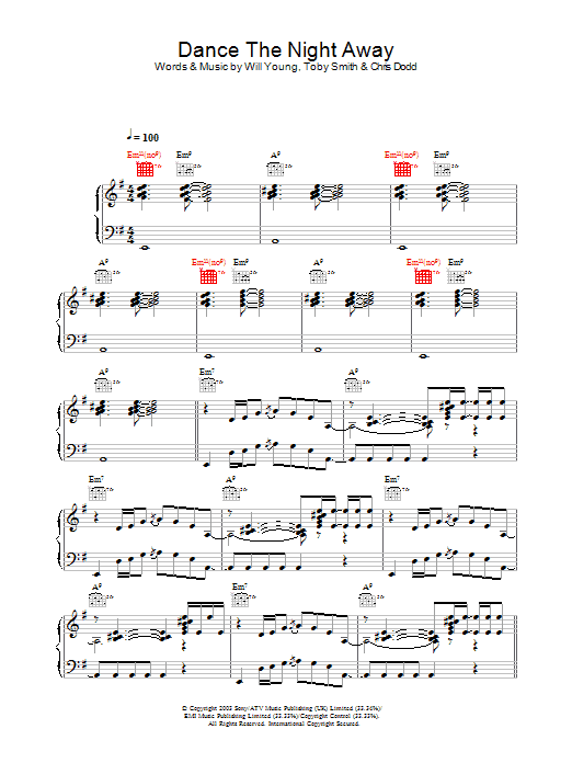 Will Young Dance The Night Away Sheet Music Notes & Chords for Piano, Vocal & Guitar - Download or Print PDF