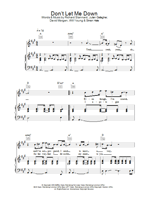 Will Young Don't Let Me Down Sheet Music Notes & Chords for Piano, Vocal & Guitar - Download or Print PDF
