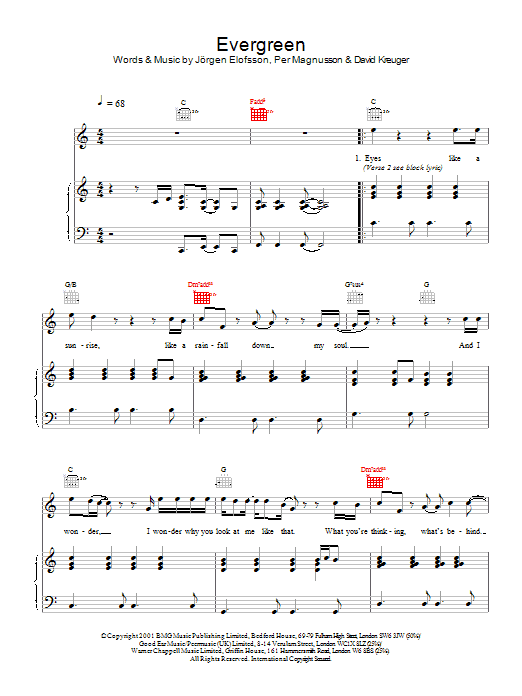 Will Young Evergreen sheet music notes and chords. Download Printable PDF.