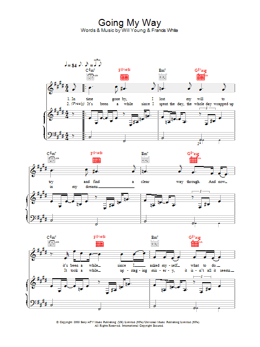 Will Young Going My Way Sheet Music Notes & Chords for Piano, Vocal & Guitar - Download or Print PDF