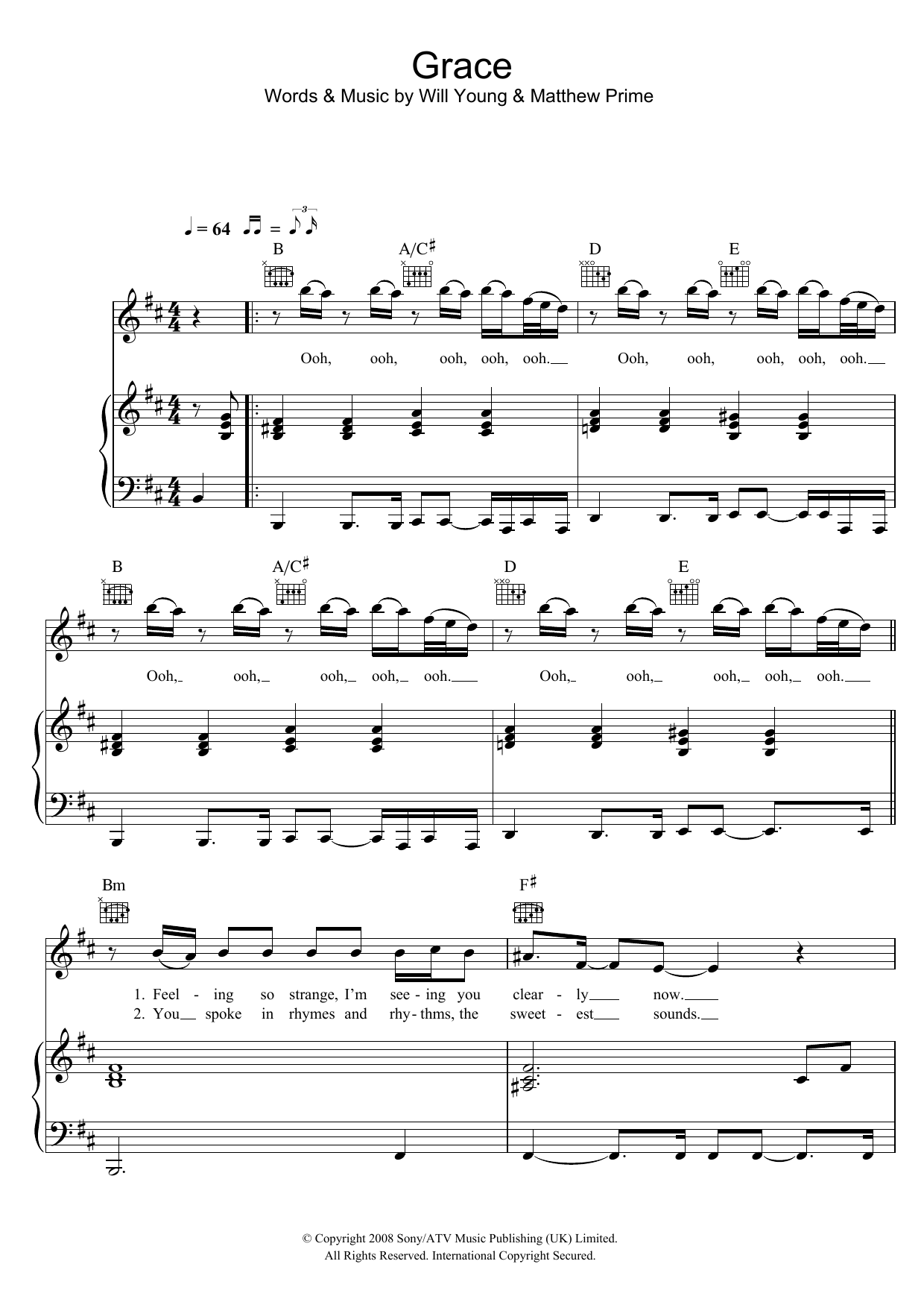 Will Young Grace Sheet Music Notes & Chords for Piano, Vocal & Guitar - Download or Print PDF