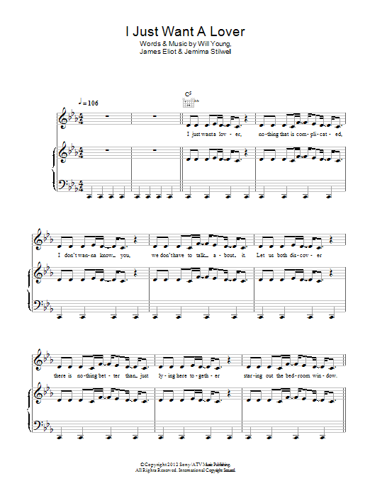 Will Young I Just Want A Lover Sheet Music Notes & Chords for Piano, Vocal & Guitar (Right-Hand Melody) - Download or Print PDF