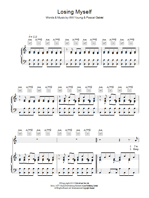 Will Young Losing Myself Sheet Music Notes & Chords for Piano, Vocal & Guitar - Download or Print PDF