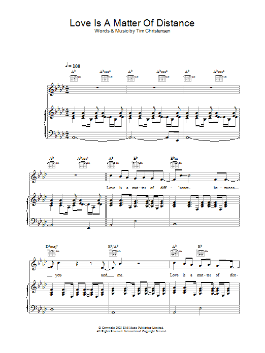 Will Young Love Is A Matter Of Distance Sheet Music Notes & Chords for Melody Line, Lyrics & Chords - Download or Print PDF