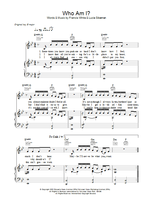 Will Young Who Am I Sheet Music Notes & Chords for Piano, Vocal & Guitar (Right-Hand Melody) - Download or Print PDF