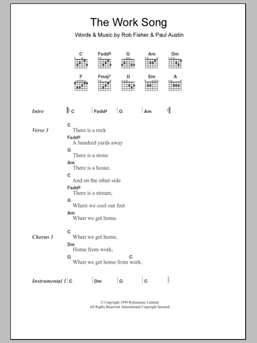 Willard Grant Conspiracy The Work Song Sheet Music Notes & Chords for Lyrics & Chords - Download or Print PDF