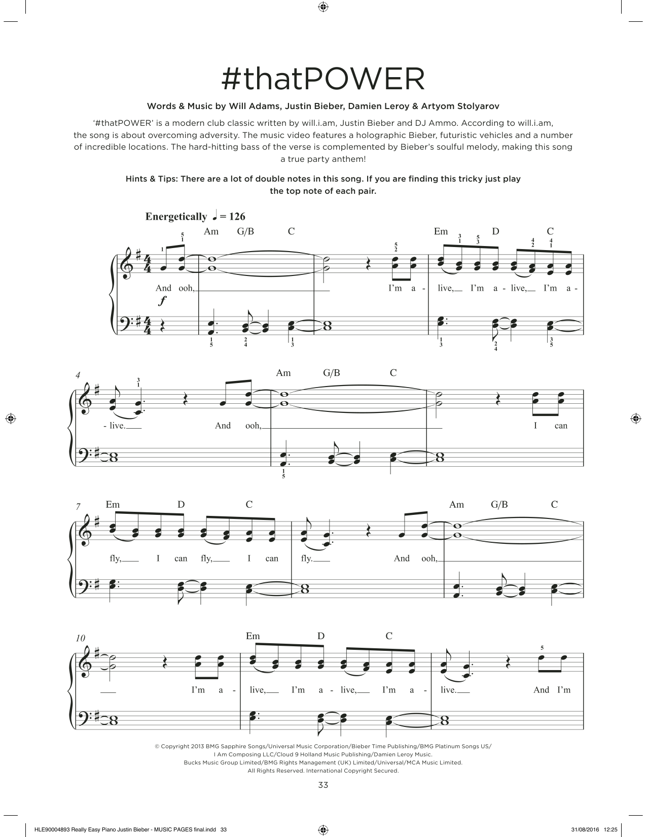 will.i.am & Justin Bieber #thatPOWER Sheet Music Notes & Chords for Really Easy Piano - Download or Print PDF