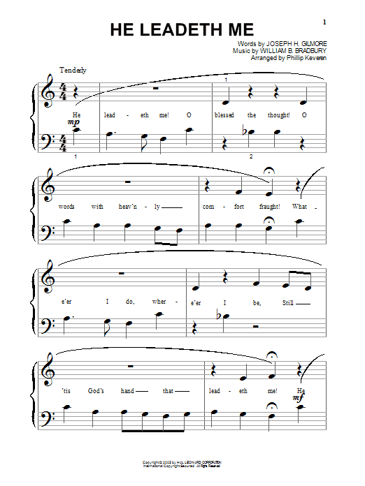William B. Bradbury He Leadeth Me Sheet Music Notes & Chords for Piano (Big Notes) - Download or Print PDF