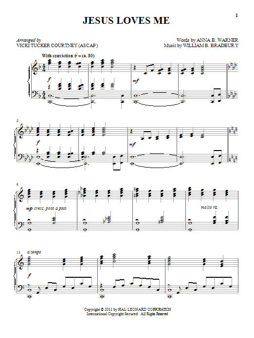 William B. Bradbury Jesus Loves Me Sheet Music Notes & Chords for Piano - Download or Print PDF