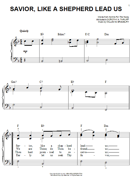 William B. Bradbury Savior, Like A Shepherd Lead Us Sheet Music Notes & Chords for Piano (Big Notes) - Download or Print PDF