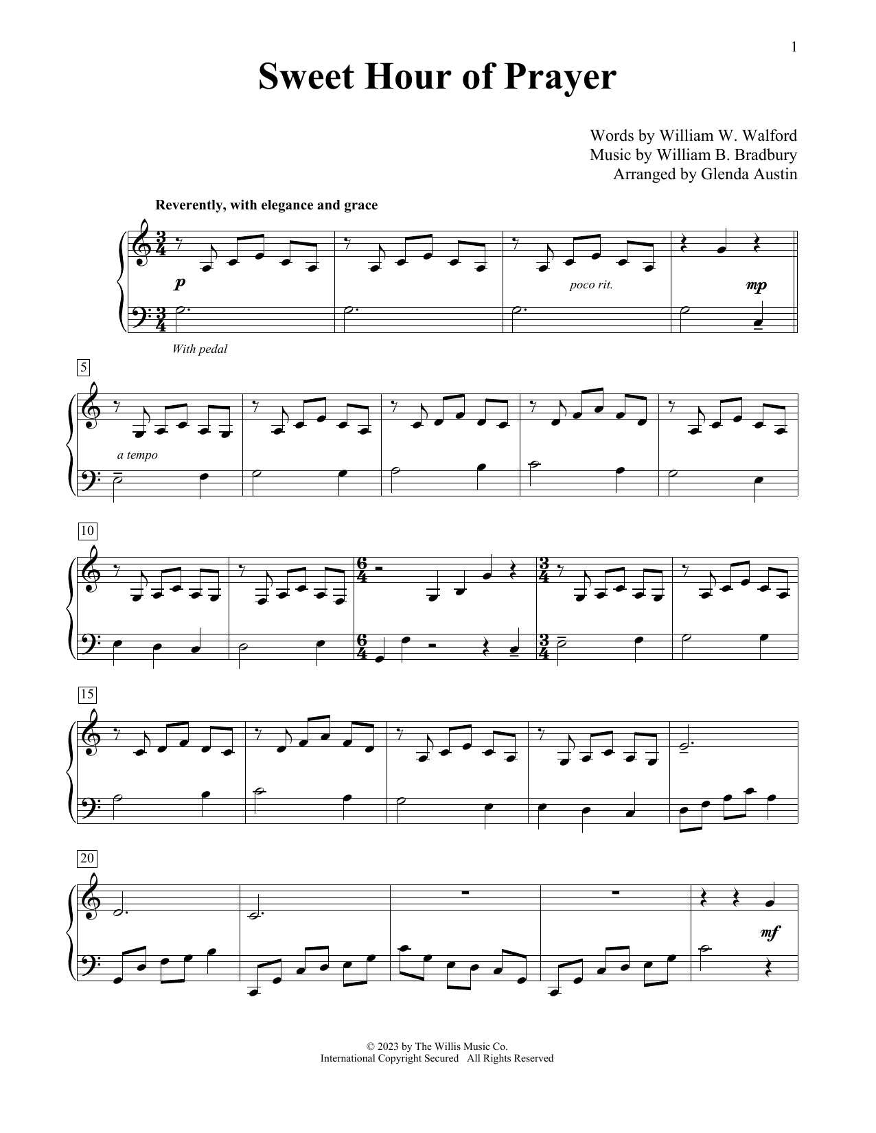 William B. Bradbury Sweet Hour Of Prayer (arr. Glenda Austin) Sheet Music Notes & Chords for Educational Piano - Download or Print PDF