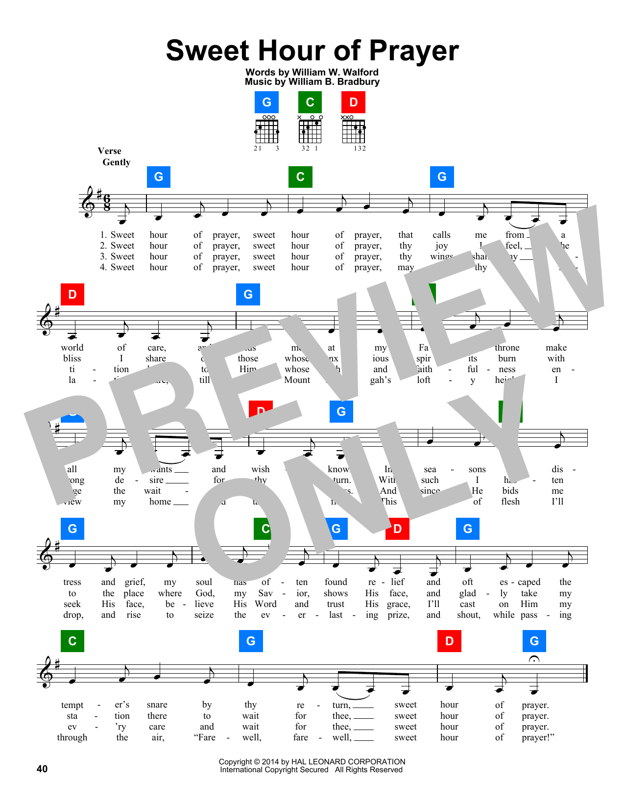 William B. Bradbury Sweet Hour Of Prayer Sheet Music Notes & Chords for 5-Finger Piano - Download or Print PDF