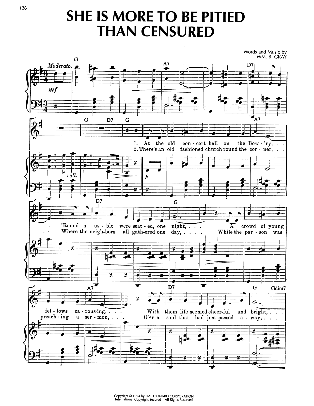 William B. Gray She Is More To Be Pitied Than Censured Sheet Music Notes & Chords for Piano, Vocal & Guitar Chords (Right-Hand Melody) - Download or Print PDF