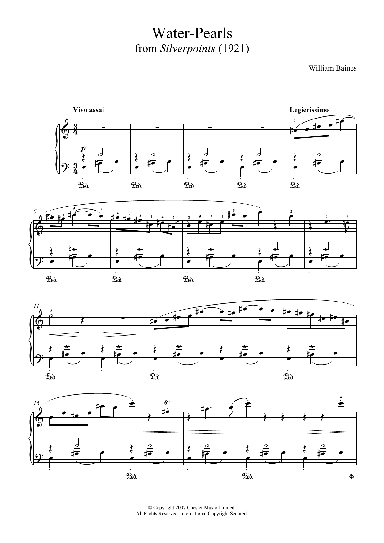William Baines Water-Pearls (From 'Silverpoints') Sheet Music Notes & Chords for Piano - Download or Print PDF