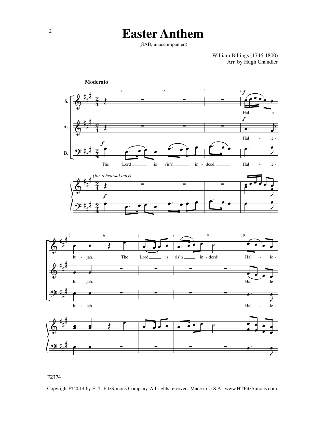 William Billings Easter Anthem (arr. Hugh Chandler) Sheet Music Notes & Chords for SAB Choir - Download or Print PDF