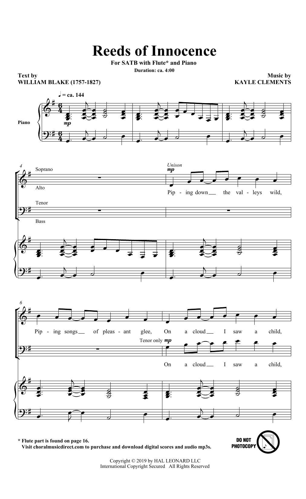 William Blake and Kayle Clements Reeds Of Innocence Sheet Music Notes & Chords for SATB Choir - Download or Print PDF